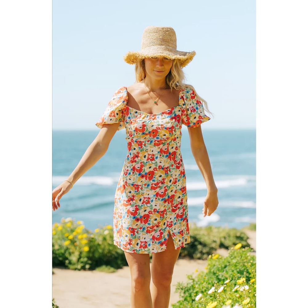 Fortunate One Kiss From My‎ Beloved Colorful Poppy Lace Up Back Mini Dress NWT